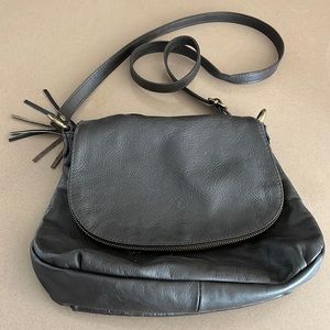 Vintage style dark brown leather crossbody purse